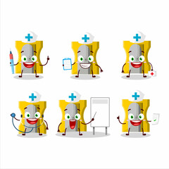 Doctor profession emoticon with yellow pencil sharpener cartoon character