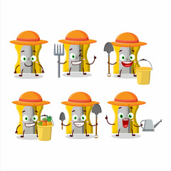 Farmer yellow pencil sharpener cute mascot character with fork