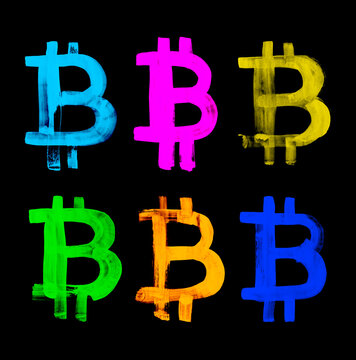 Six Bitcoin Symbols in Vivid Colors