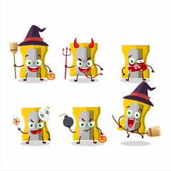 Halloween expression emoticons with cartoon character of yellow pencil sharpener