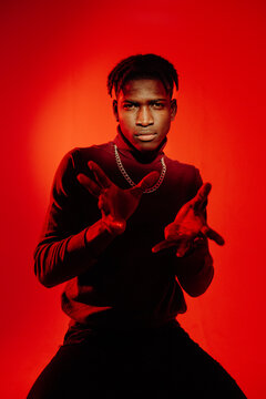 Black male modern gesticulating
