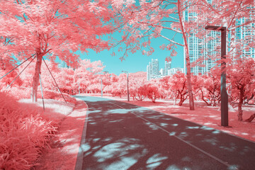 Infrared photography of road with trees