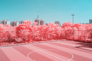 Infrared photography of soccer field in the city
