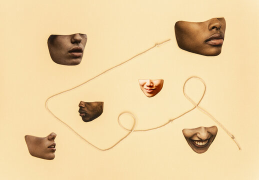 Anonymous people connected by a string