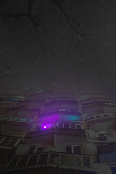 Moody Mist Glow Windows Apartment Building Cityscape