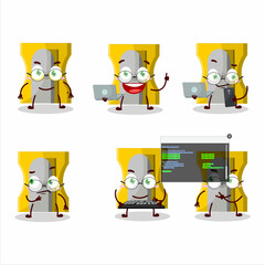 Yellow pencil sharpener Programmer cute cartoon character with
