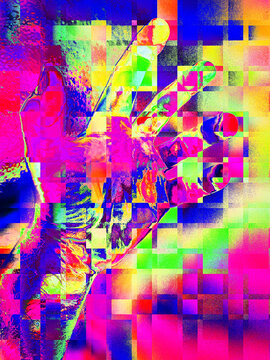 Hand with glitch pattern
