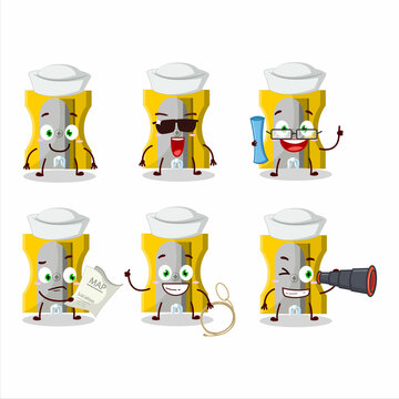 A character image design of yellow pencil sharpener as a ship captain with binocular