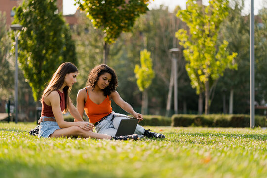 Female students in a park to study