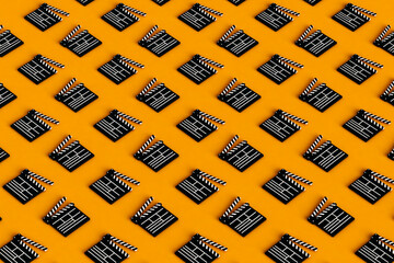 large pattern of movie slates. 3d clapperboards