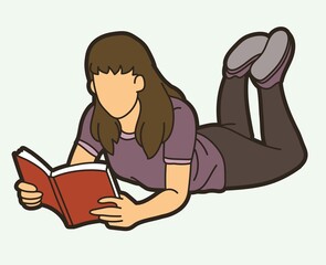 Female Reading A Book Cartoon Graphic Vector