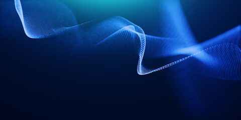 Blue particles wave background. Abstract dynamic mesh. Big data technology. Abstract particular flow dot background. © AVADA