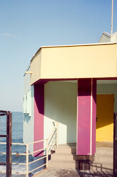 Flashy color guardhouse in front of the sea
