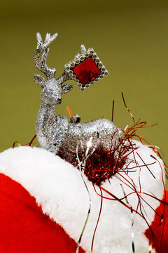 toy reindeer in the shoe of a Santas elf