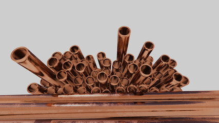 metal copper pipes background round shape engineering profile pipe