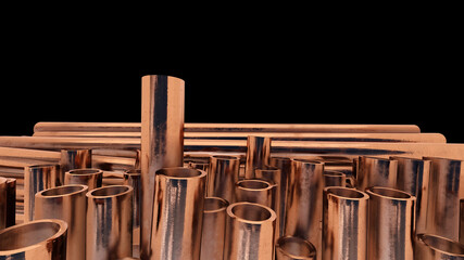 metal copper pipes background round shape engineering profile pipe