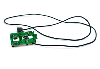 Electronic board of computer mouse on white background.