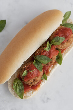 Meatball sub with  tomato sauce