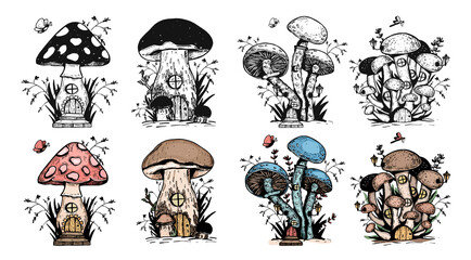 house cartoon mushroom vector sketch. mushroom house vector. fantastic mushrooms. childrens coloring vector. coloring. vector. eps	