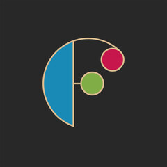 Letter F logo monogram creative monogram, funny alphabet symbol with colorful circles, hipster retro font design element.