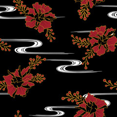 seamless japanese peony flower pattern