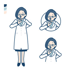 白衣を着た女性医師が指でシーとしているイラスト