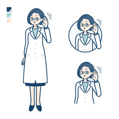 白衣を着た女性医師が聞き耳をたてているイラスト