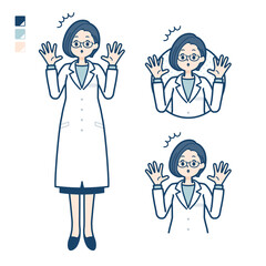 白衣を着た女性医師が驚いているイラスト