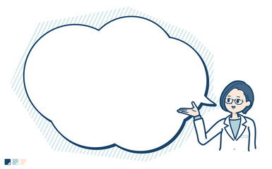 白衣を着た女性医師が吹き出しで解説しているイラスト