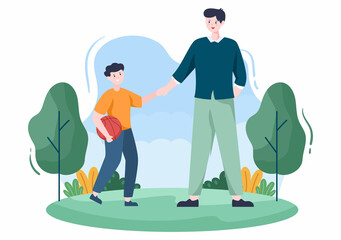 Parenting of Mother, Father and Kids Embracing Each Other in Loving Family. Cute Cartoon Background Vector Illustration for Banner or Psychology