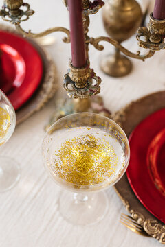 Champagne glass served on Christmas table