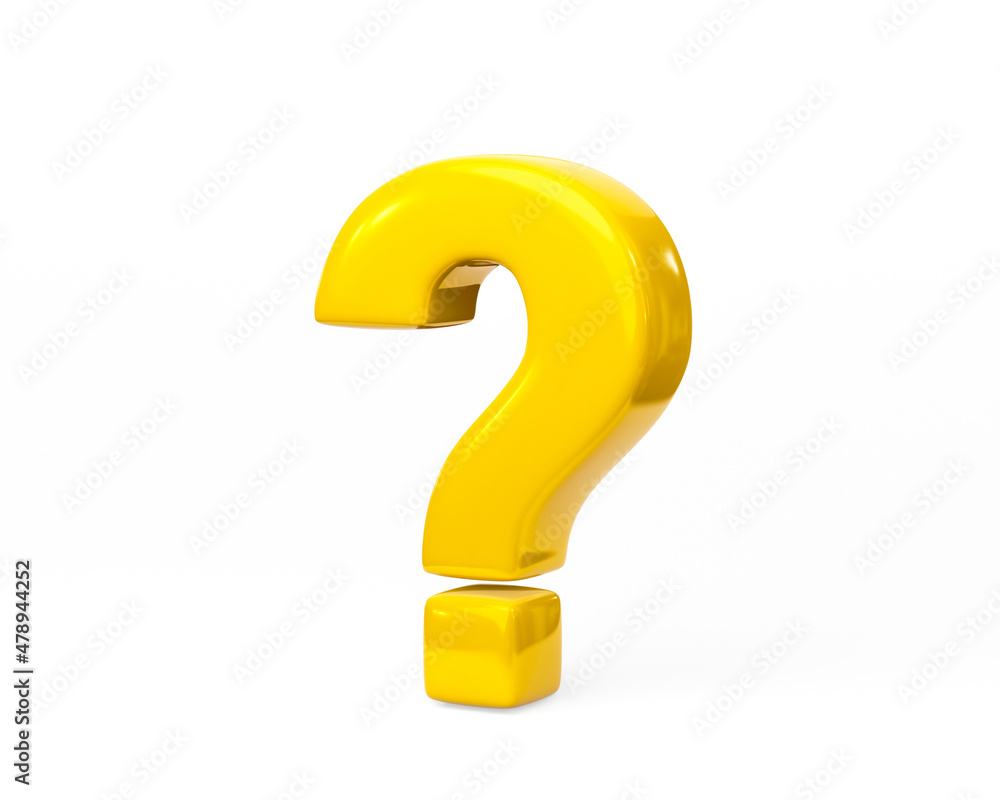 Poster yellow question mark 3d icon of confusion why graphic concept or faq problem solution symbol and hel