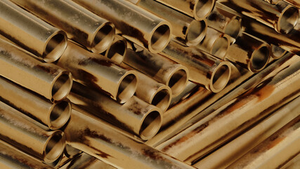 Background of pipes bronze brass metal 3d image round shape engineering profile spout