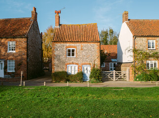 A row of traditional flint cottages North Norfolk