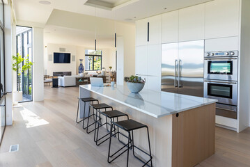 Laptop Computer on large kitchen island in  home