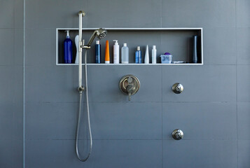 Luxury Bathroom shower with shampoo