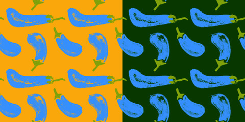 Vector eggplant pattern seamless. Aubergine pattern. Aubergine decoration. Vegetarian background. Fabric decor. Aubergines backdrop. Drawings of vegetables. Purple eggplants. Vegan textile ornament.