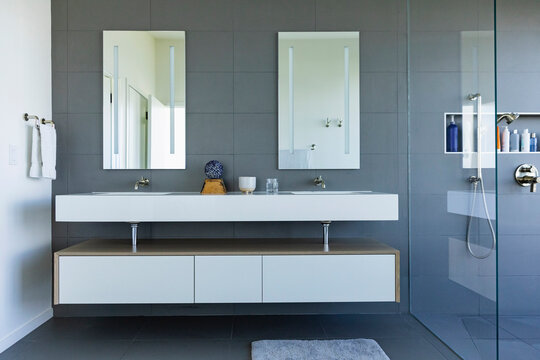 Luxury Bathroom in Home by the Sea with double vanity