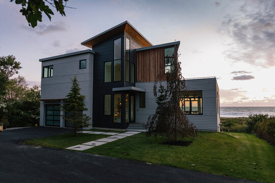 Front Facade of Modern Home by the Ocean