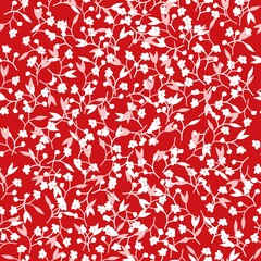 Beautiful vintage floral pattern. White and pink flowers and leaves . Red background. Floral seamless background. An elegant template for fashionable prints.