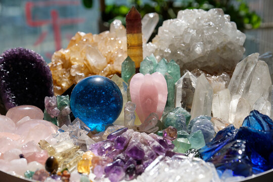 Closeup of various crystal stones

