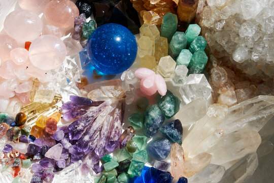 Closeup of various crystal stones

