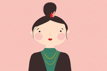 Woman hair bun portrait illustration