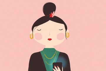 Woman hair bun portrait illustration