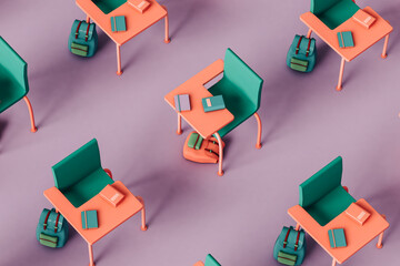 School desks with one pointing in a different direction