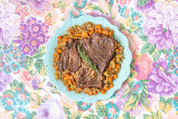 Pot Roast Beef On Vintage Table 