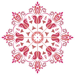 Elegant vintage round red and pink ornament in classic style. Abstract traditional pattern with oriental elements. Classic vintage pattern