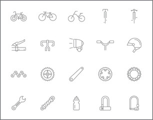 Set of bicycle and bike line style. It contains such as sport, bike part, biking, exercise, vehicles, components, Helmet and other elements.