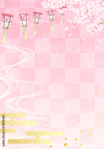 春の桜と提灯の和柄のベクターイラスト 花見 ひなまつり April Wall Mural Apr Honyojima