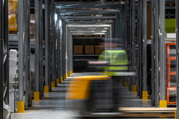 Worker on small vehicle in motion blur